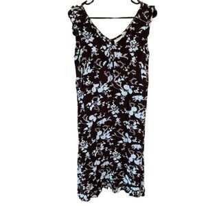 La Redoute Brown Floral Sleeveless Sun Dress UK 16 USA 12 Y2K Ruffles Tie V Neck